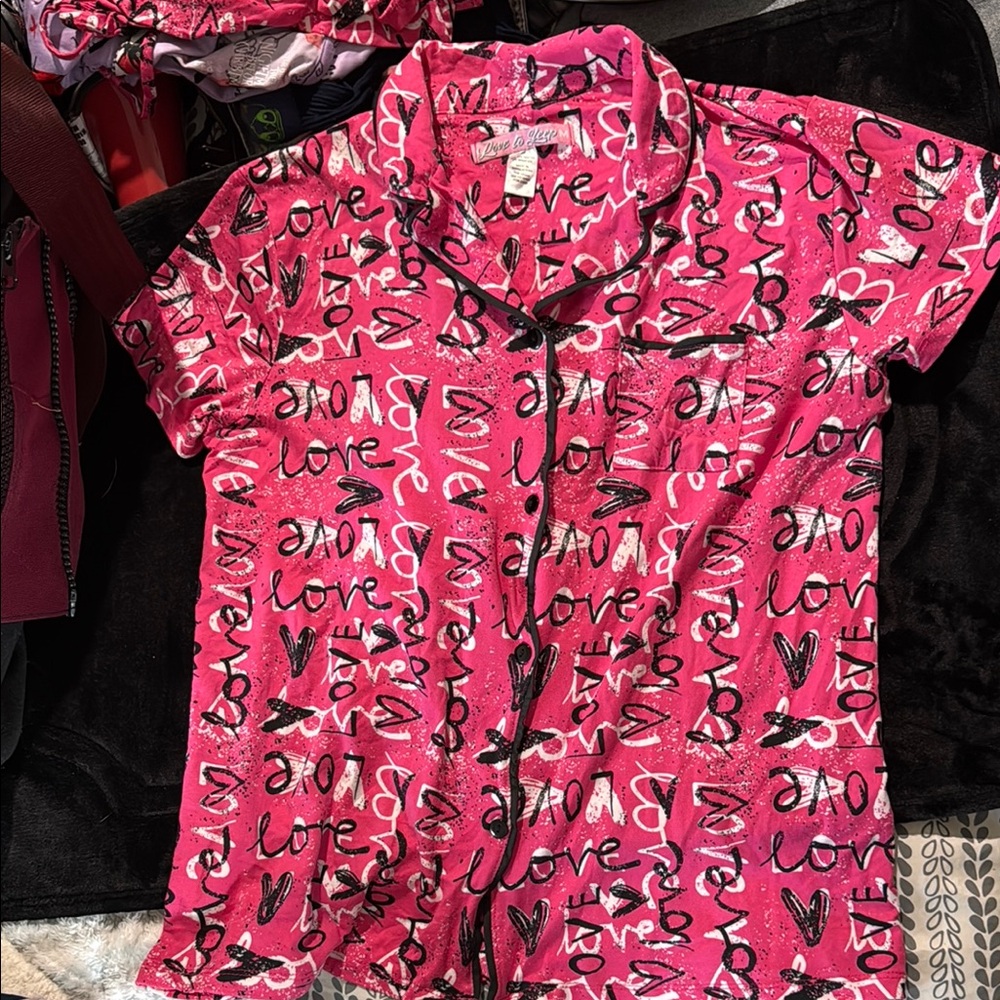 Pink Love Print Women's Pajama Set